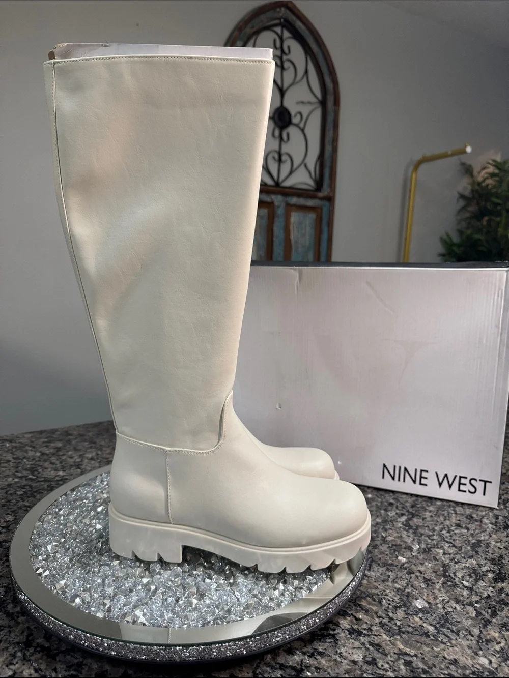 Nine West Verve3 Ivory Knee high Lug Sole Boots NEW 9